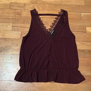 Express Maroon V Neck Peplum Top